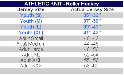 K1 Hockey Jersey Size Chart